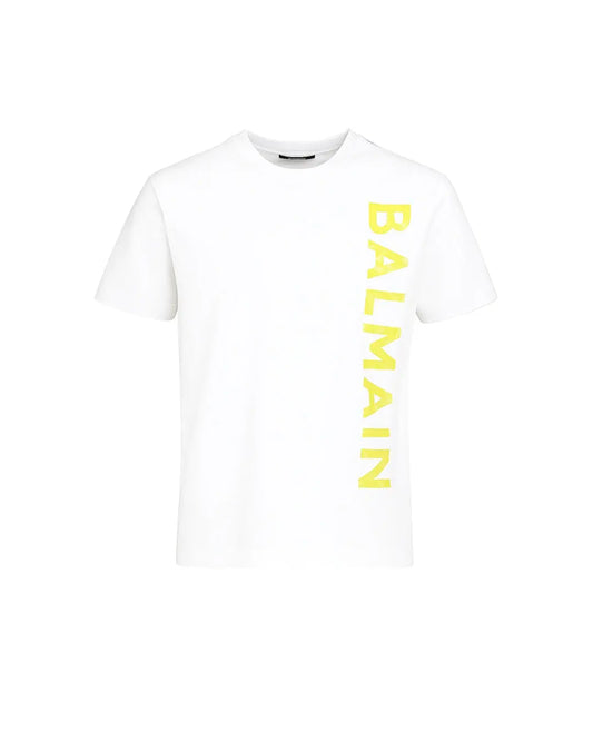 T Shirt Balmain | Logo Verticale Fluo | Bianco Balmain