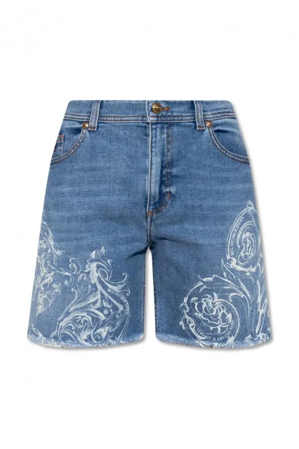 Pantaloncini Donna Versace Jeans Couture | Shorts in Jeans Stampa Barocco | Outlet Versace Jeans