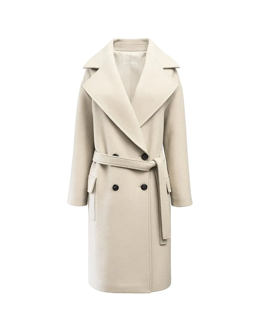 Cappotto Balmain Donna | Doppiopetto Con Cintura | Bianco Balmain