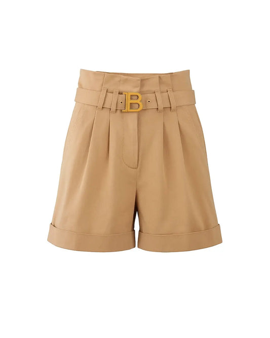 Pantaloncini Balmain Donna | Logo Oro | Beige Balmain