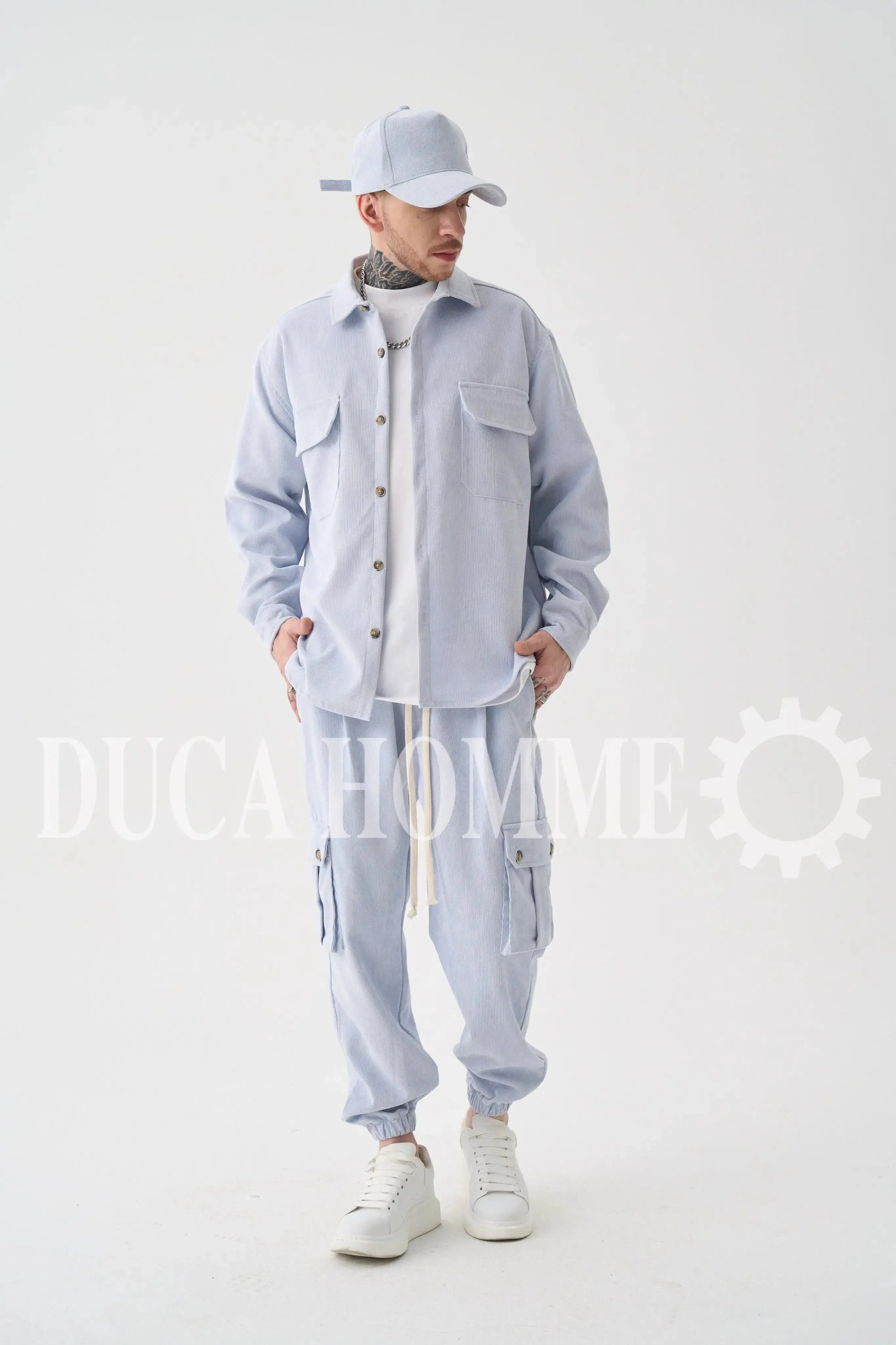 tuta duca homme home completo uomo felpa pantaloni giacca cargo tasche lacci