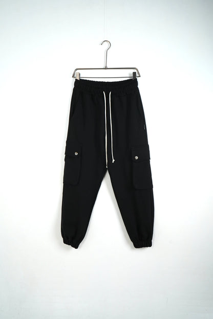 pantalone cargo nero tasche oversize lacci duca homme