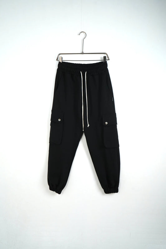 pantalone cargo nero tasche oversize lacci duca homme