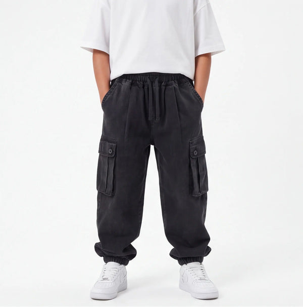 Pantaloni Cargo Bambino Duca Homme Stone Wash Nero