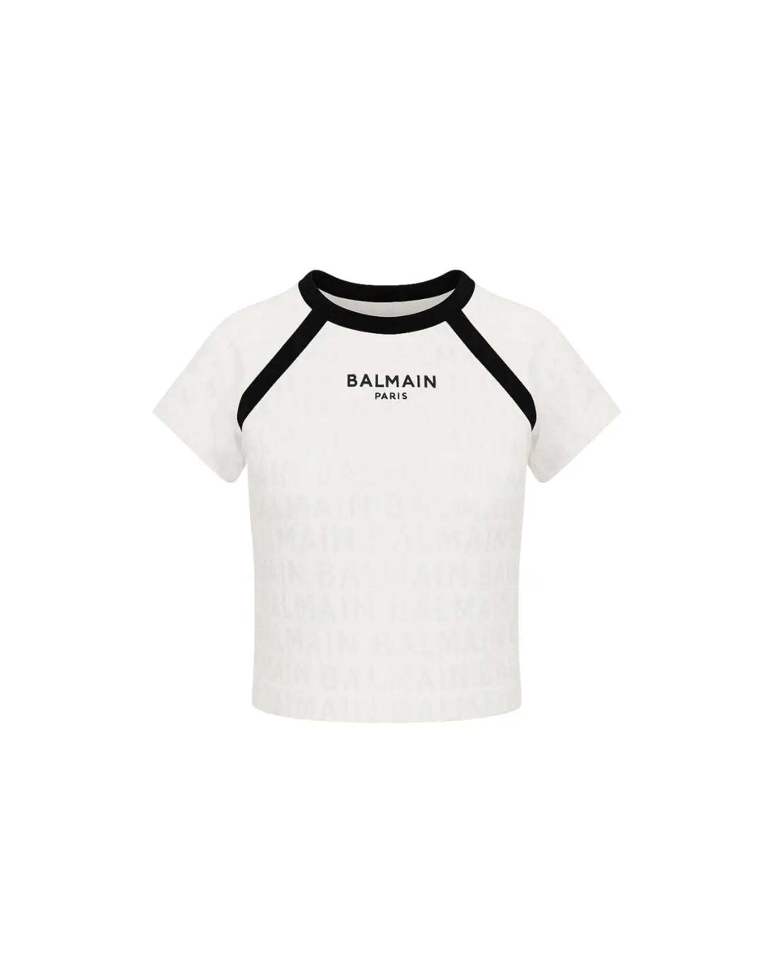 T Shirt Balmain | Logo All Over | Modello Crop | Bianco Balmain