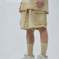 bermuda pantalone estivo cotone effetto lavato beige lacci tasche laterali duca homme uomo