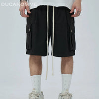 bermuda pantalone estivo cotone effetto lavato nero lacci tasche laterali duca homme uomo