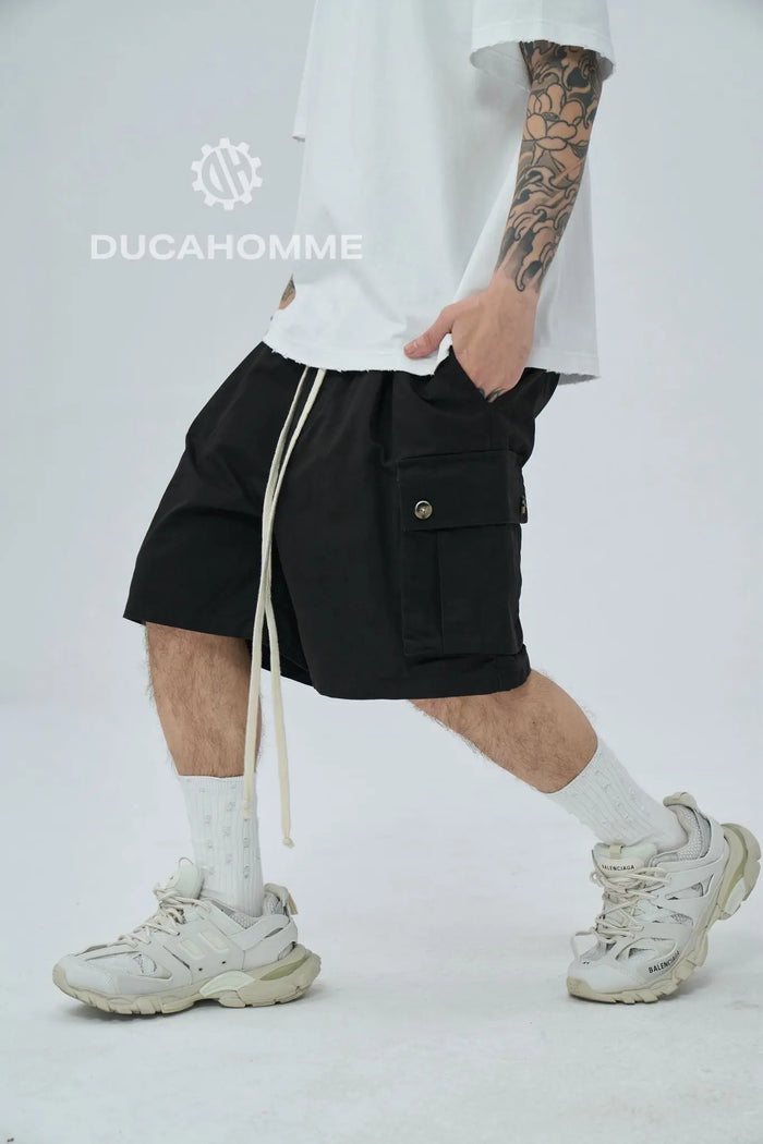 bermuda pantalone estivo cotone effetto lavato nero lacci tasche laterali duca homme uomo 1