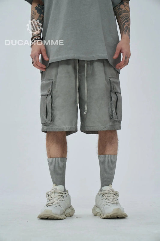 bermuda pantalone estivo cotone effetto lavato grigio lacci tasche laterali duca homme uomo