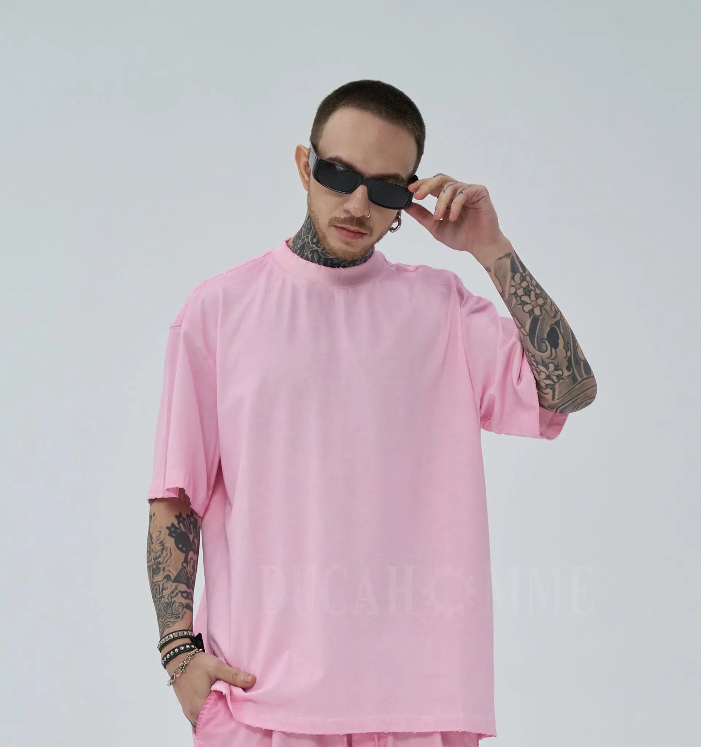 t-shirt effetto lavato rosa oversize duca homme