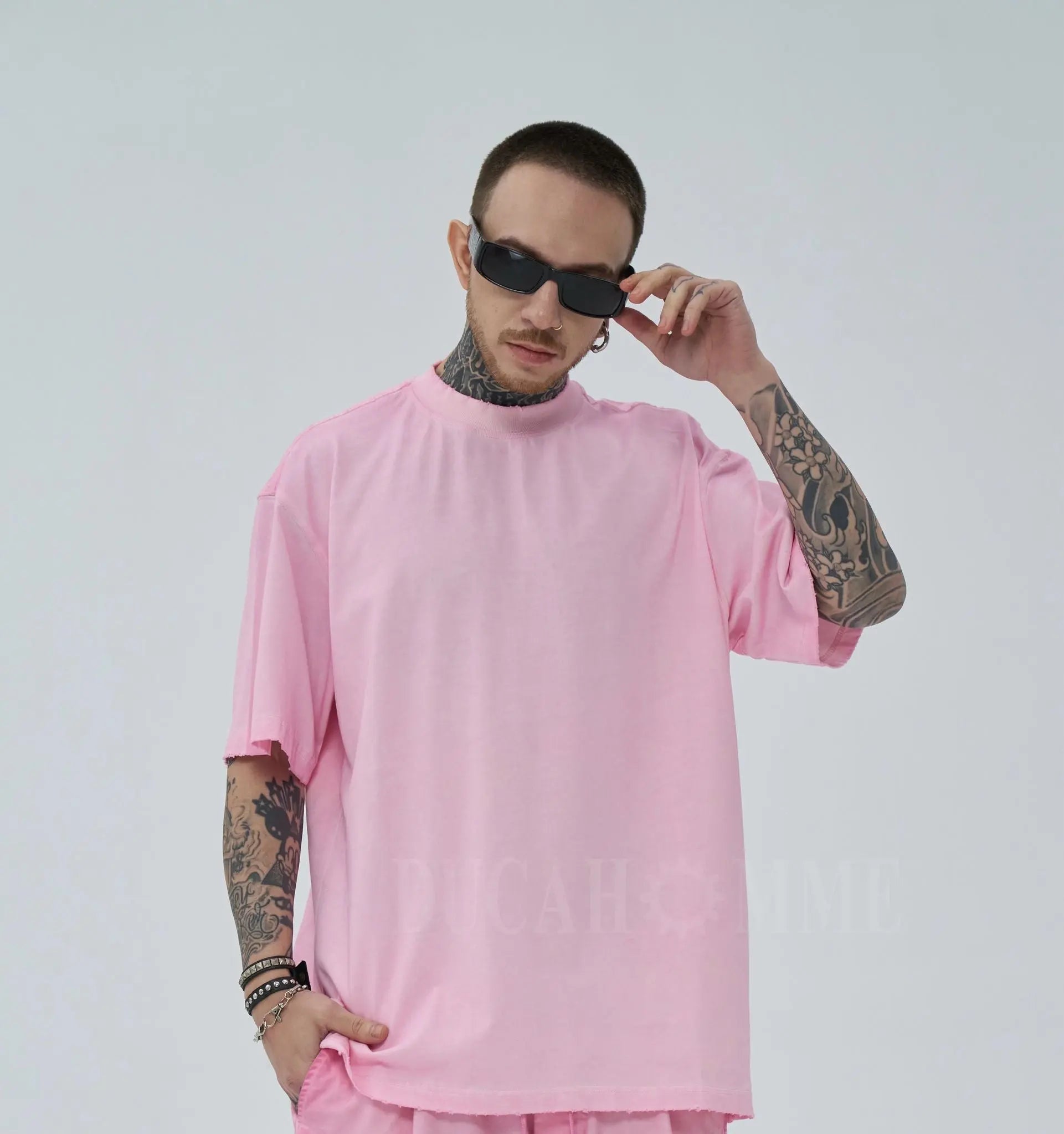 t-shirt effetto lavato rosa oversize duca homme