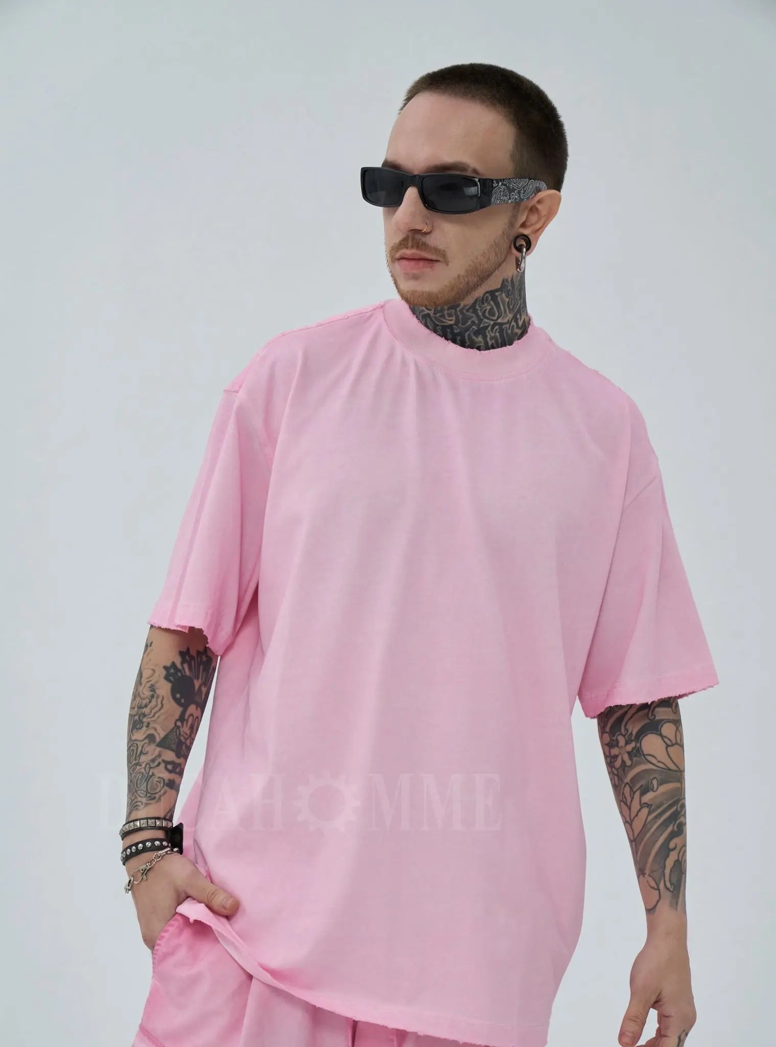 t-shirt effetto lavato rosa oversize duca homme 1