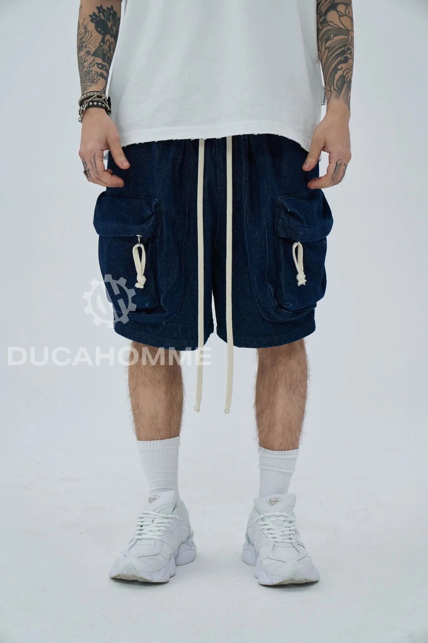bermuda pantalone estivo jeans blu lacci tasche frontali duca homme 1