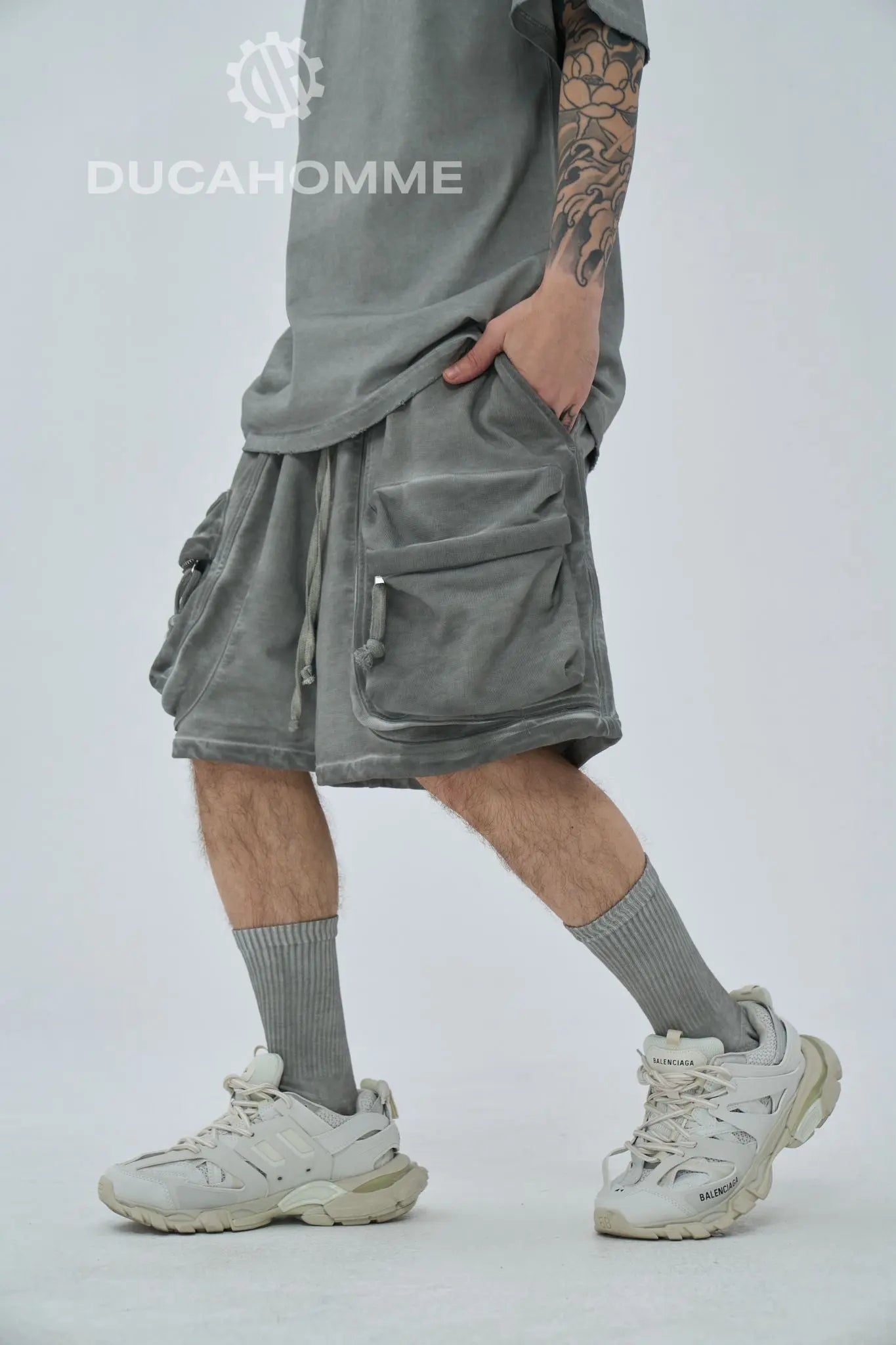 bermuda pantalone estivo cotone effetto lavato lacci tasche frontali duca homme