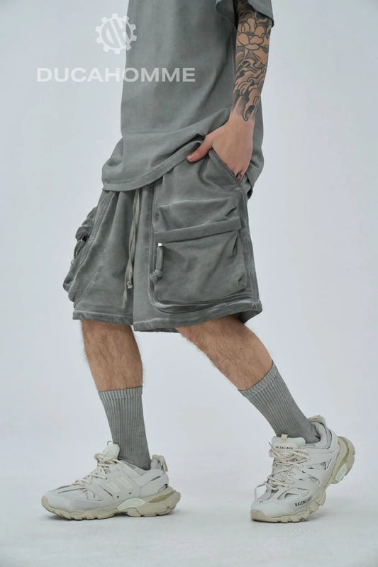 bermuda pantalone estivo cotone effetto lavato lacci tasche frontali duca homme