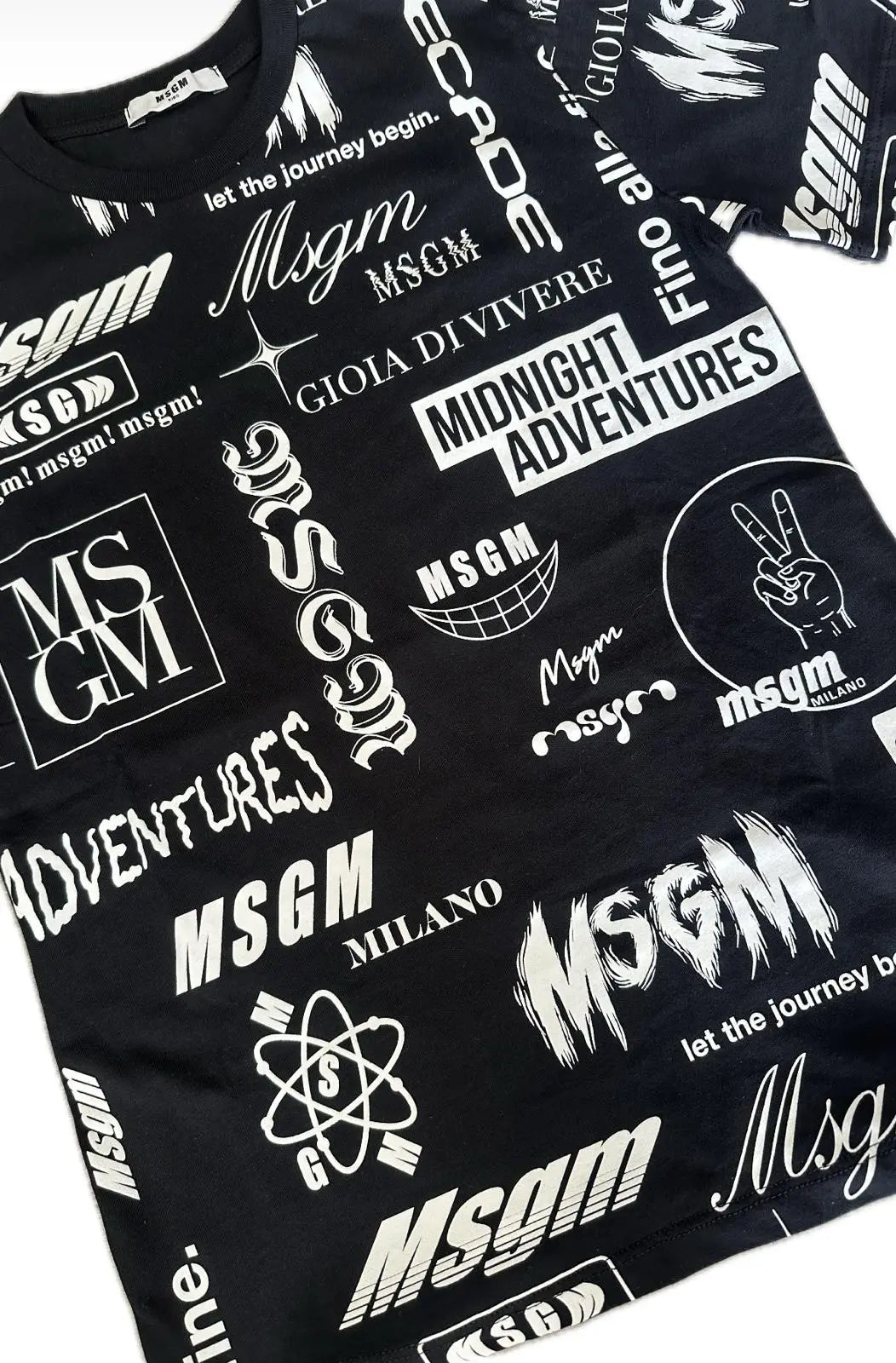 T Shirt Msgm | Modello Unisex | Girocollo con Logo All Over | Nero | Outlet