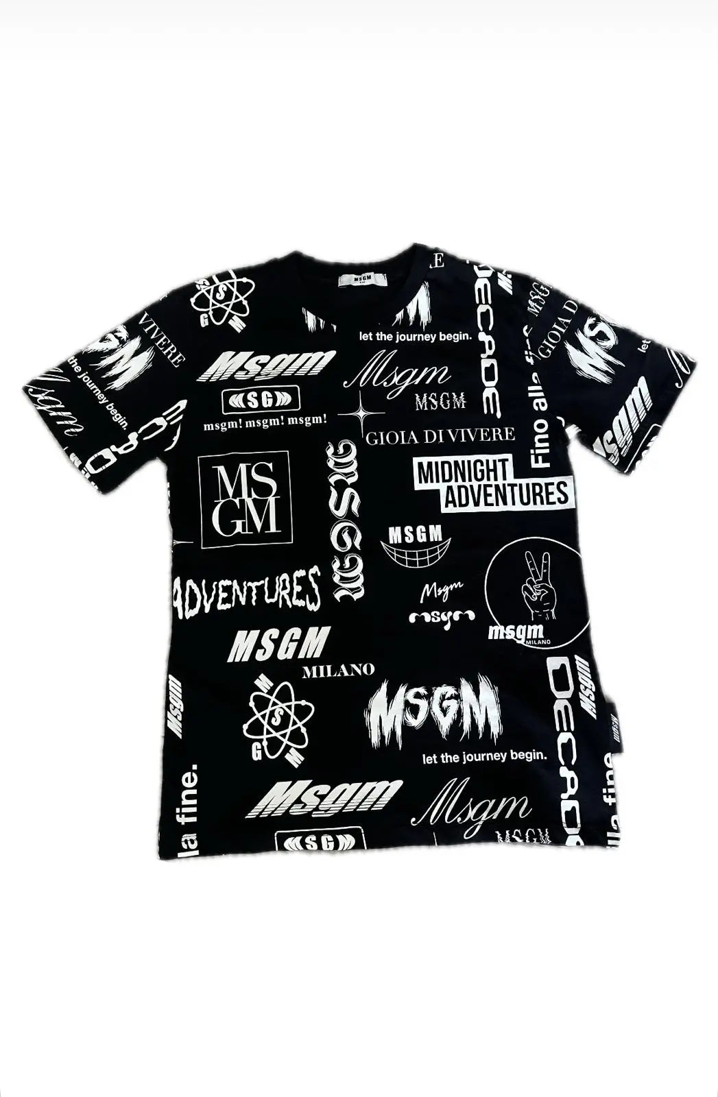 T Shirt Msgm | Modello Unisex | Girocollo con Logo All Over | Nero | Outlet