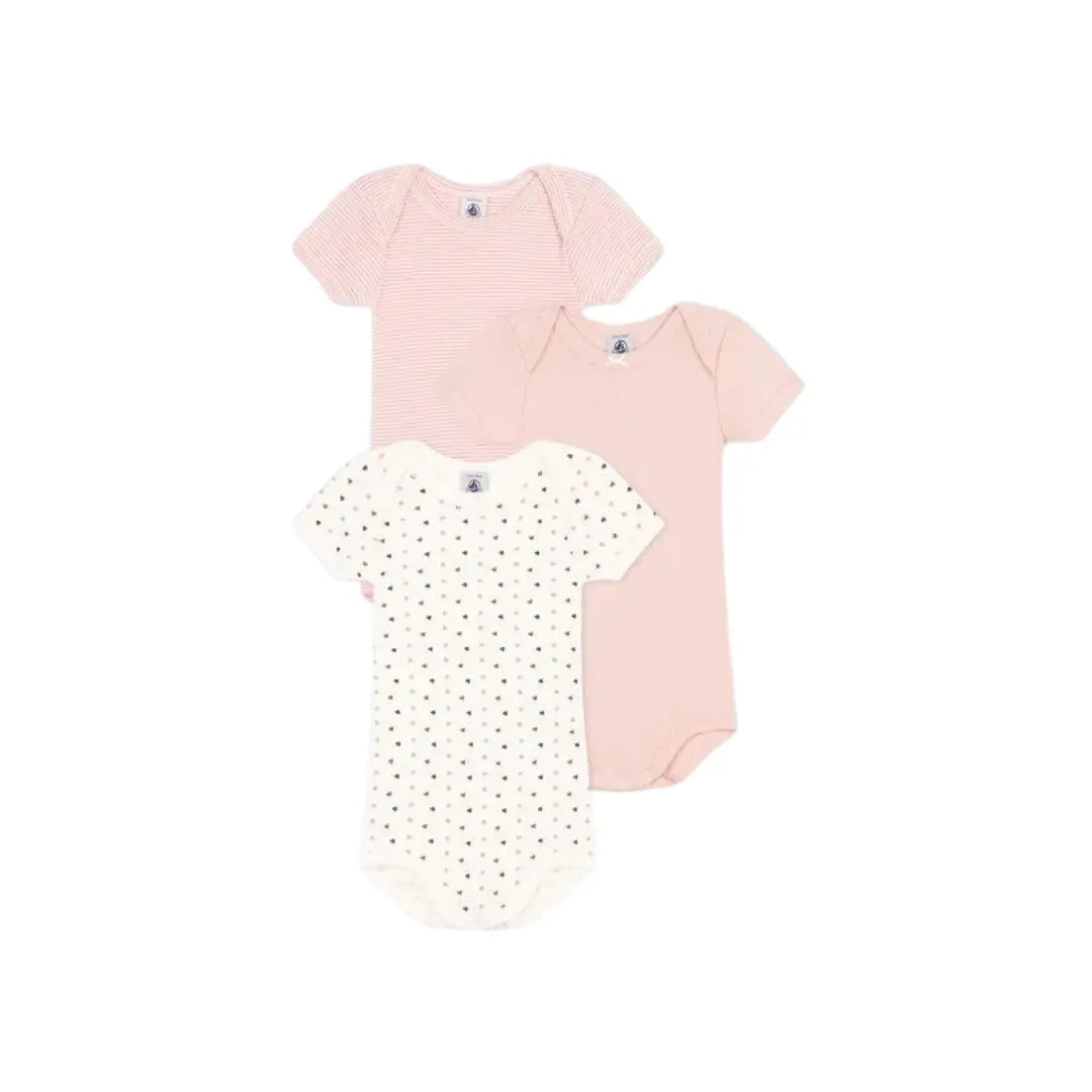 CONFEZIONE DA 3 BODY BEBÈ A MANICHE CORTE IN COTONE CON MINI CUORI PETIT BATEAU (8860715188564) (9670052741447)