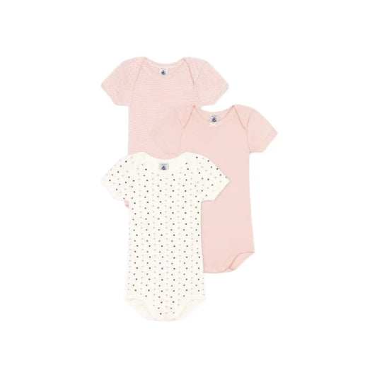 CONFEZIONE DA 3 BODY BEBÈ A MANICHE CORTE IN COTONE CON MINI CUORI PETIT BATEAU (8860715188564) (9670052741447)