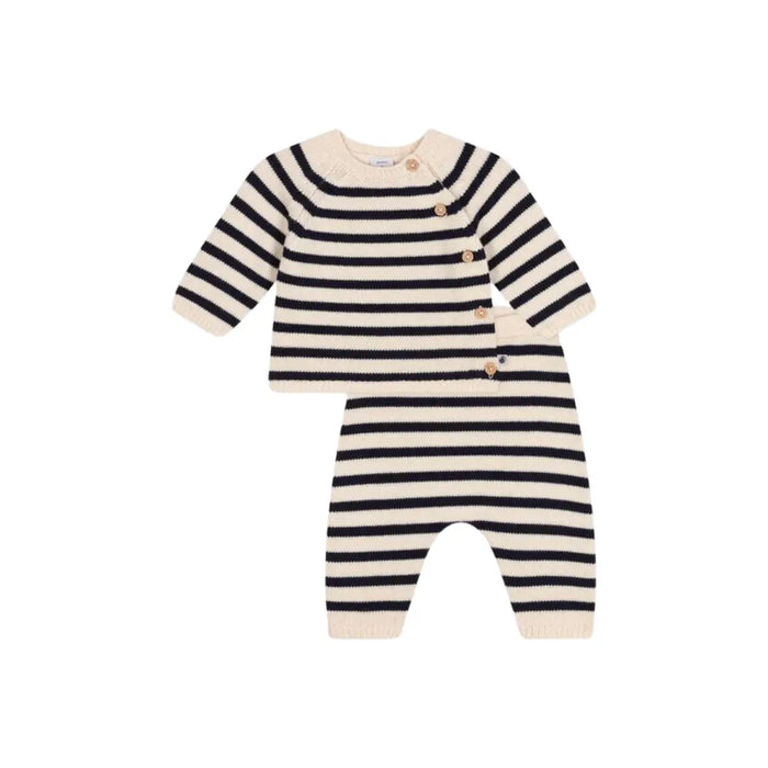 COMPLETO IN TRICOT DI LANA E COTONE A RIGHE MARINIÈRE PER BEBÈ PETIT BATEAU (8853735342420) (9670054641991)