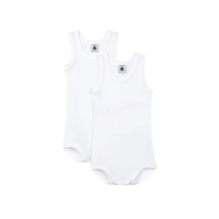 CONFEZIONE DA 2 BODY BIANCHI SENZA MANICHE BEBÈ PETIT BATEAU (8865269023060) (9670050349383)