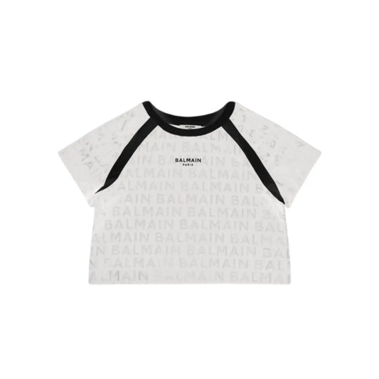 T-SHIRT CROP LOGO ALLOVER BALMAIN (8883314131284) (9669880381767)