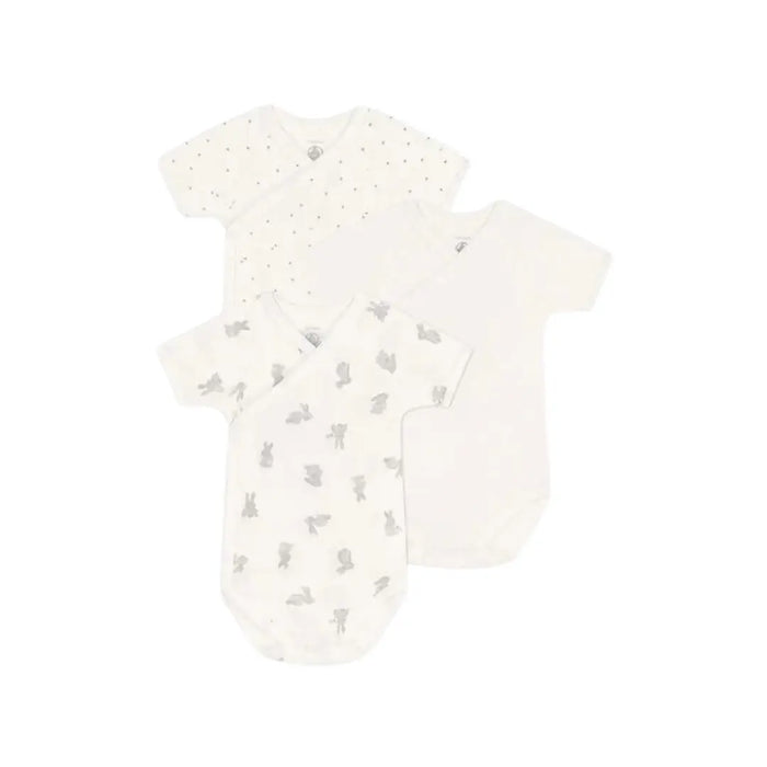 CONFEZIONE DA 3 BODY INCROCIATI A MANICHE CORTE CONIGLI IN COTONE PETIT BATEAU (8865231602004) (9670051987783)