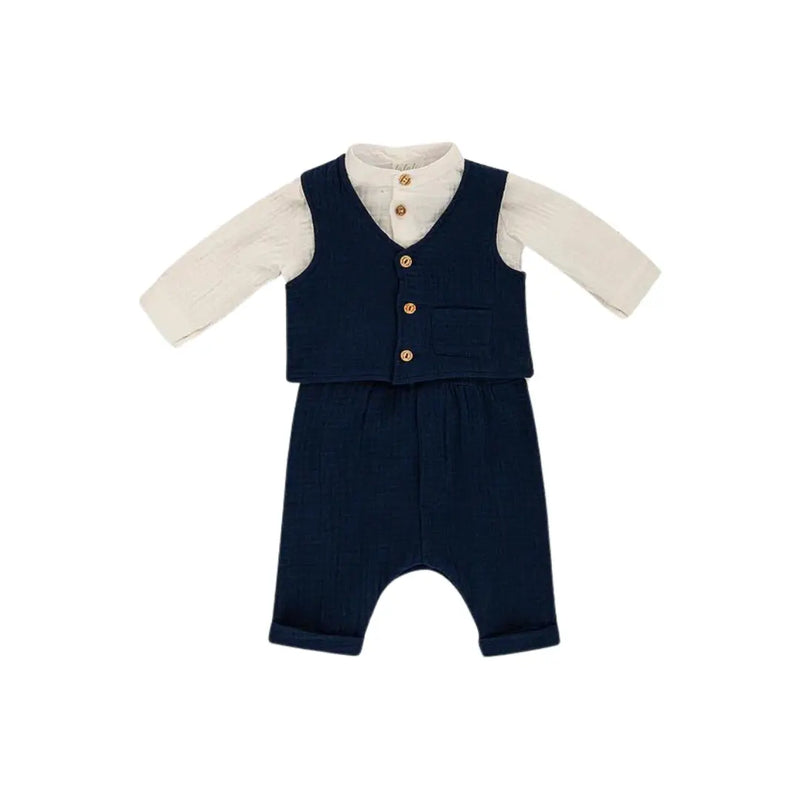 COMPLETO IN GARZA ECO CON CAMICIA E PANTALONI DA NEONATO LALALU' (8945821516116) (9669967118663)