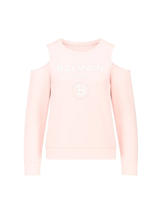 Felpa Balmain Donna | Logo | Senza Spalle | Rosa Balmain