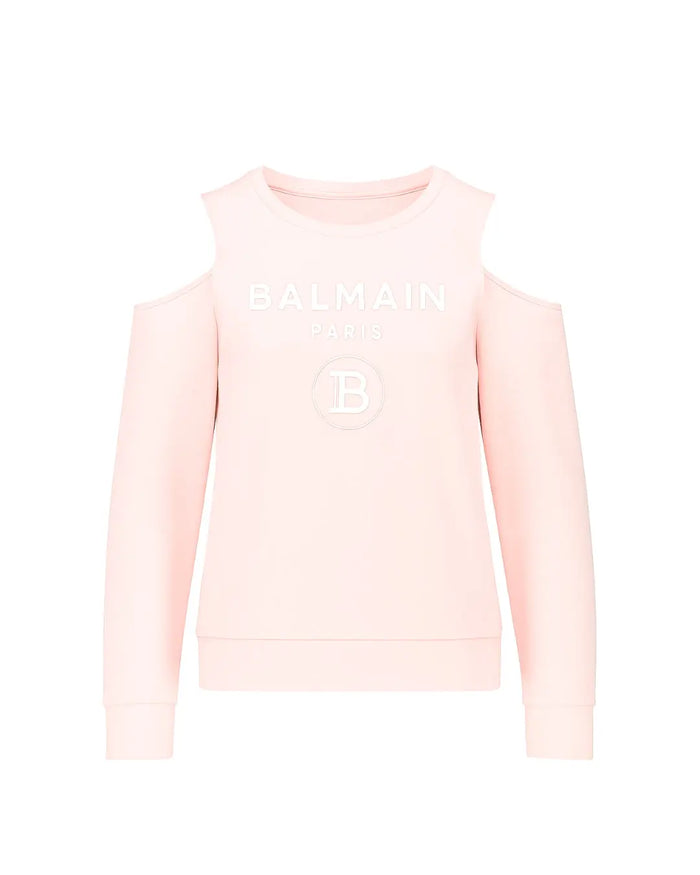 Felpa Balmain Donna | Logo | Senza Spalle | Rosa Balmain