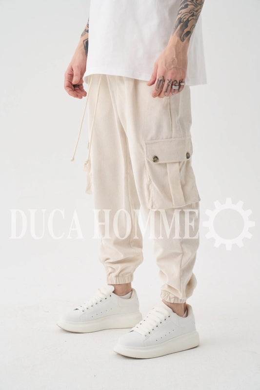 pantalone righe lacci tasche laterali panna duca homme uomo