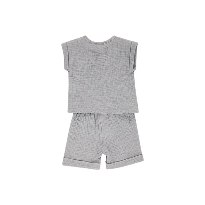 COMPLETO IN GARZA ECO CON MAGLIETTA E PANTALONCINI CON COULISEE DA NEONATO LALALU' (8945833476436) (9669967053127)