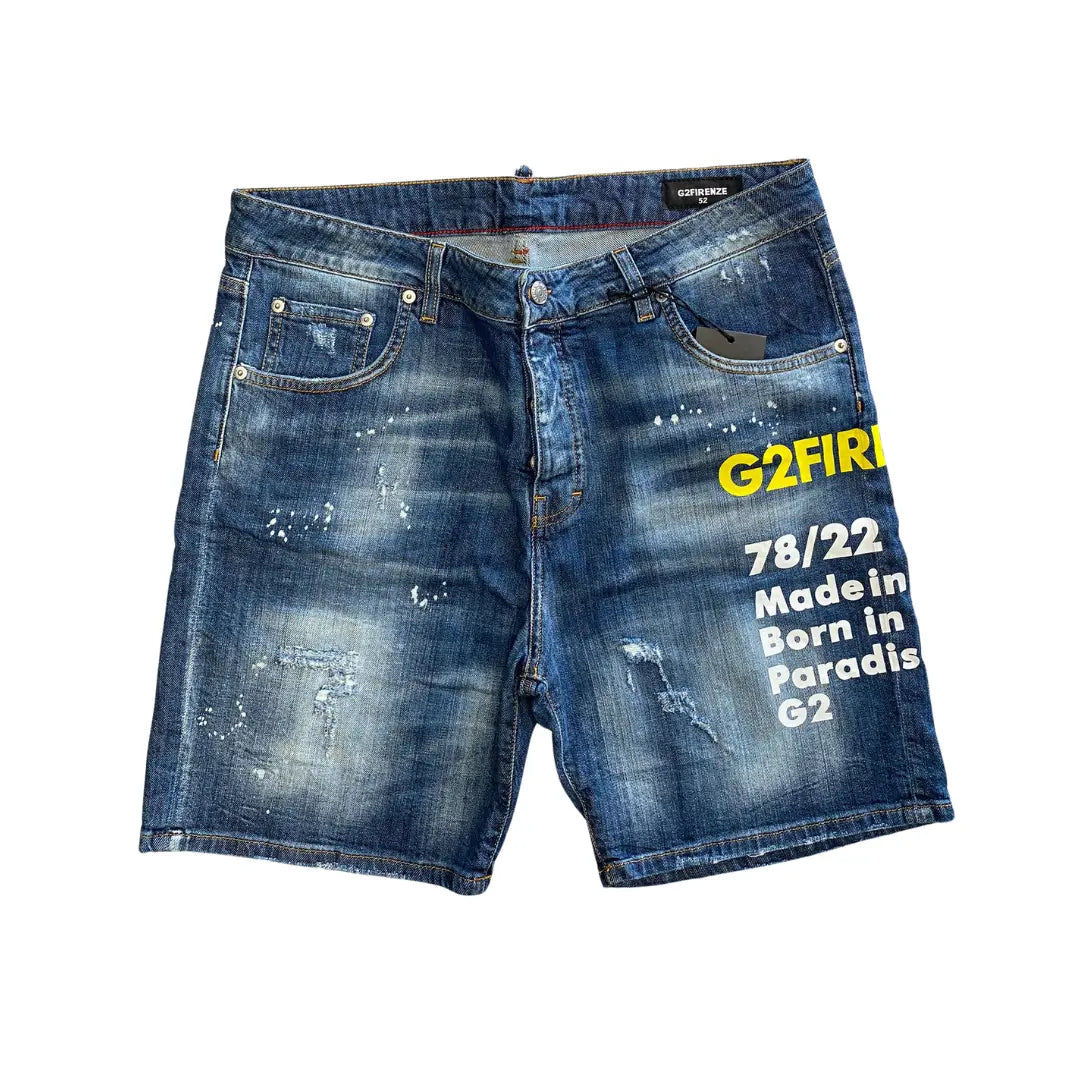 Pantaloncini Jeans G2 Firenze Uomo Strappi e Vernice Logo