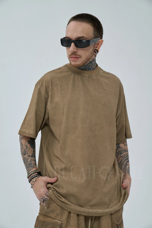 t-shirt cotone effetto lavato marrone oversize duca homme uomo