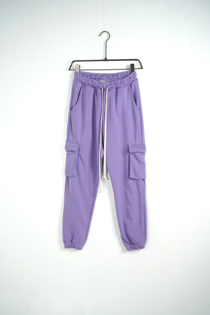 pantalone viola cargo tasche laterali lacci duca homme uomo