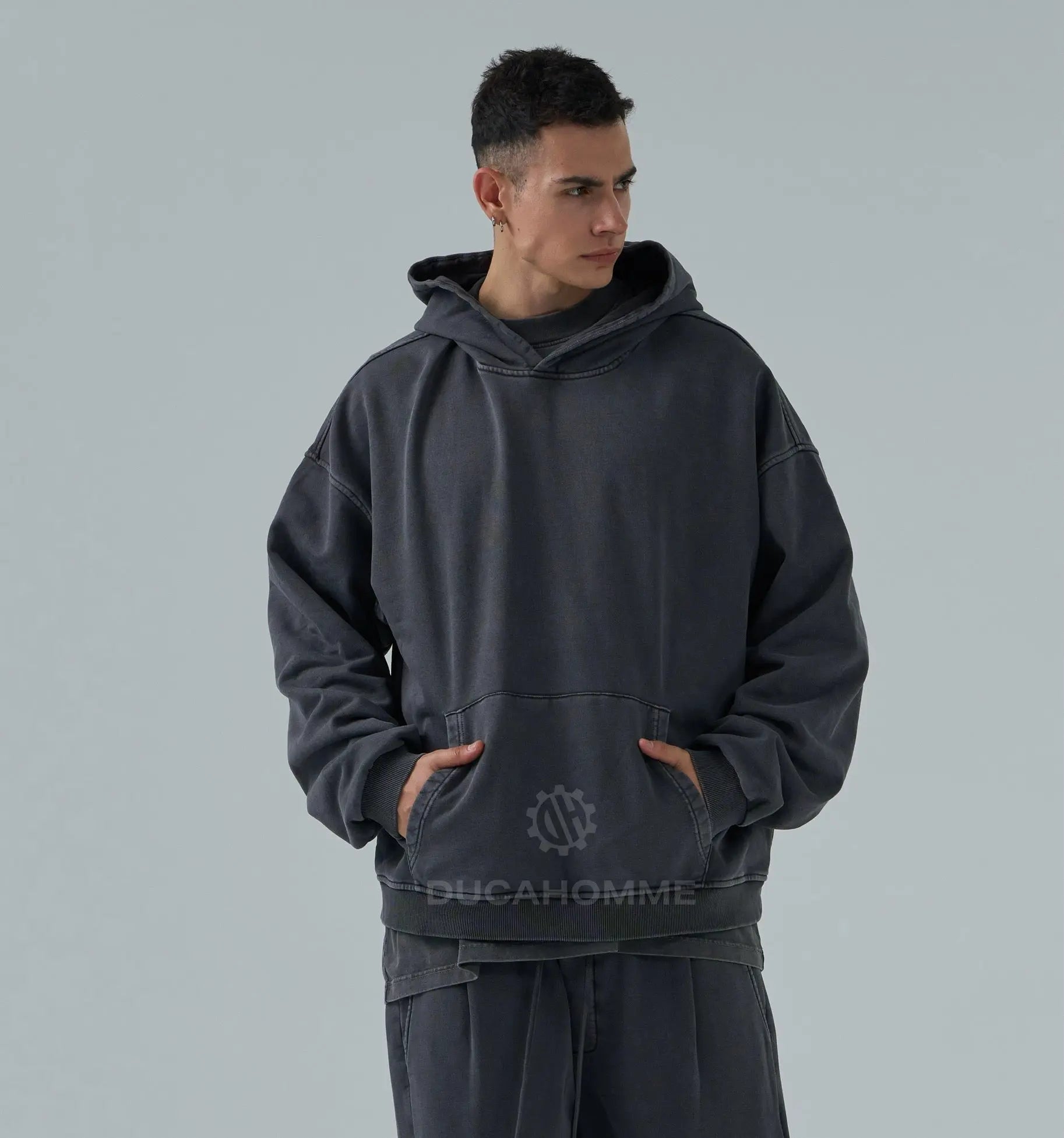 Felpa Cappuccio Uomo Duca Homme Slavata Grigio Scuro Duca Homme