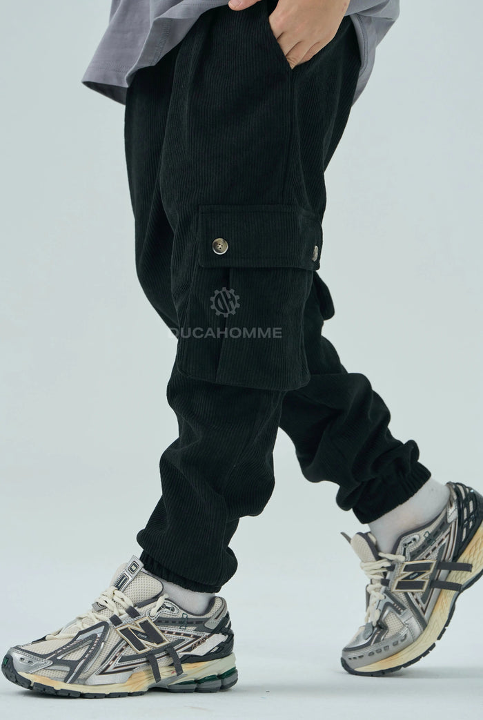 Pantalone Cargo Duca Homme Bambino | Tasche Laterali | Costine Nero Duca Homme