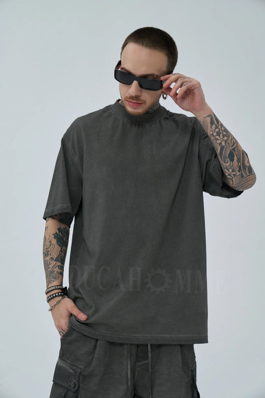 t-shirt cotone pesante effetto lavato grigio oversize duca homme uomo