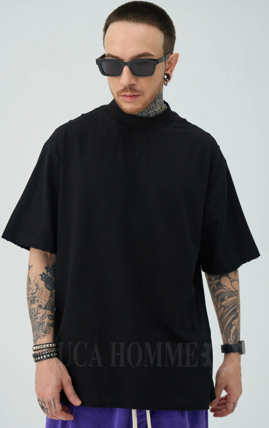 t-shirt oversize nero con rotture e strappi duca homme uomo