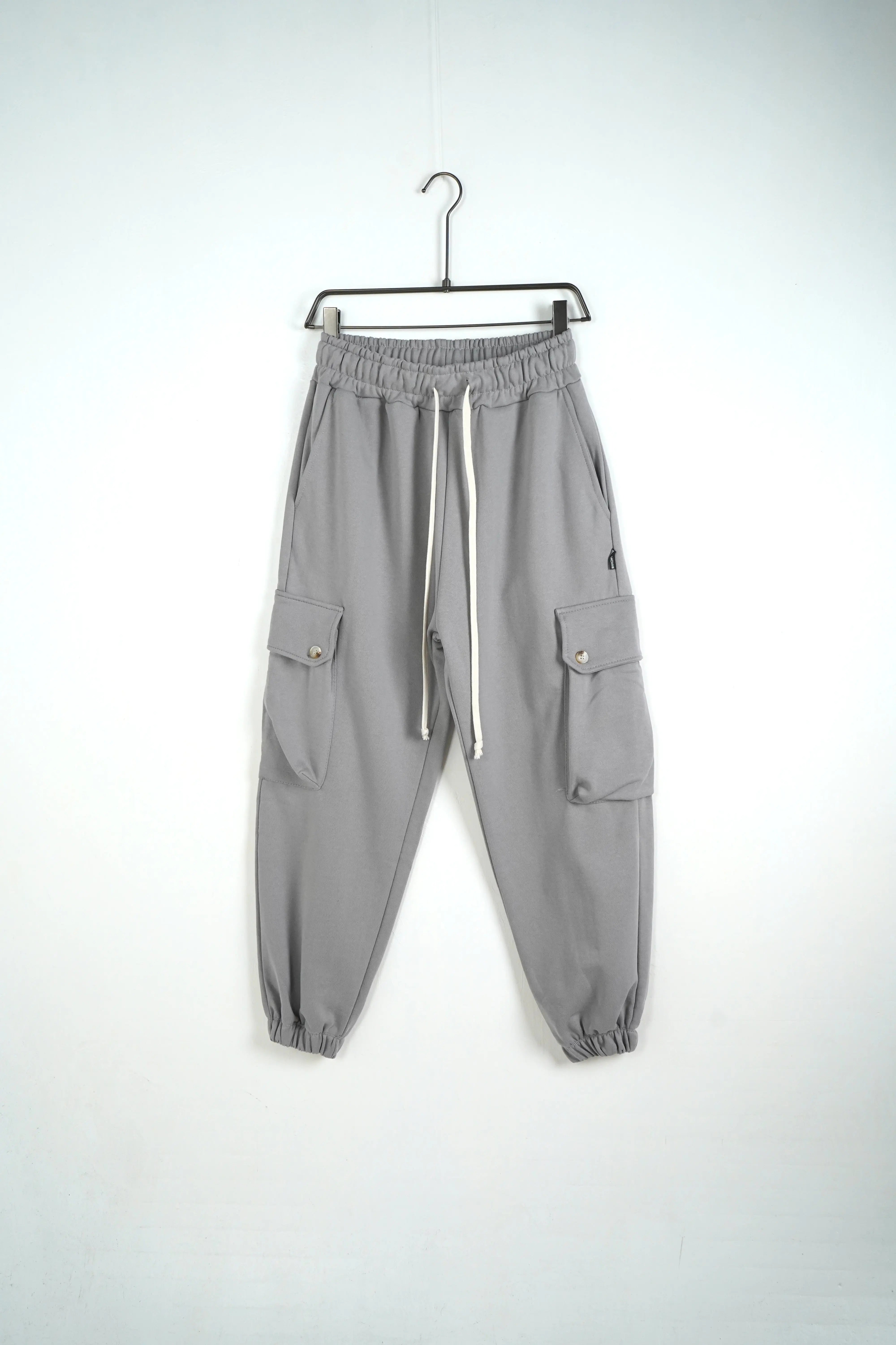 pantalone cargo grigio tasche oversize lacci duca homme