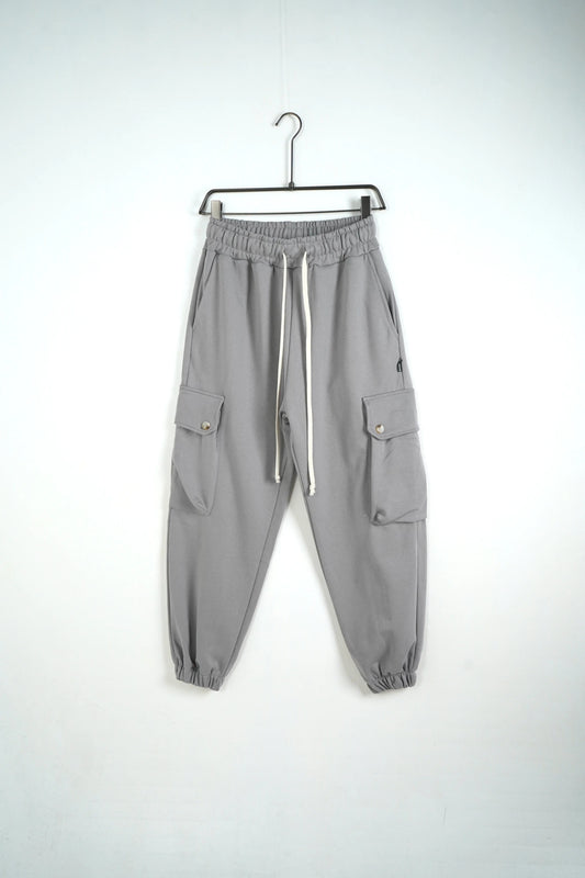 pantalone cargo grigio tasche oversize lacci duca homme