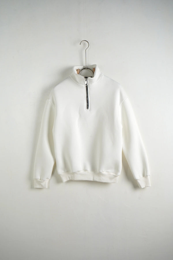 Felpa Duca Homme Bambino Mezza Zip Bianco