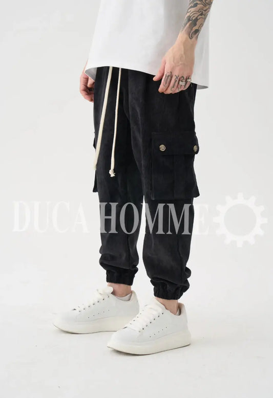 pantalone righe lacci tasche laterali nero duca homme uomo