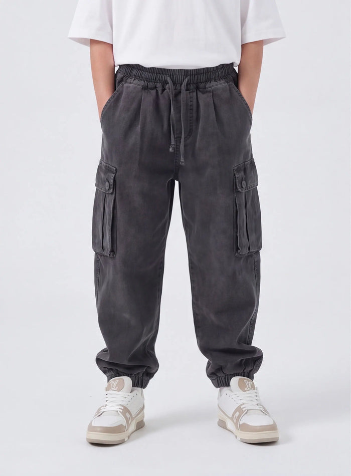 Pantaloni Cargo Bambino Duca Homme Stone Wash Grigio Scuro Duca Homme