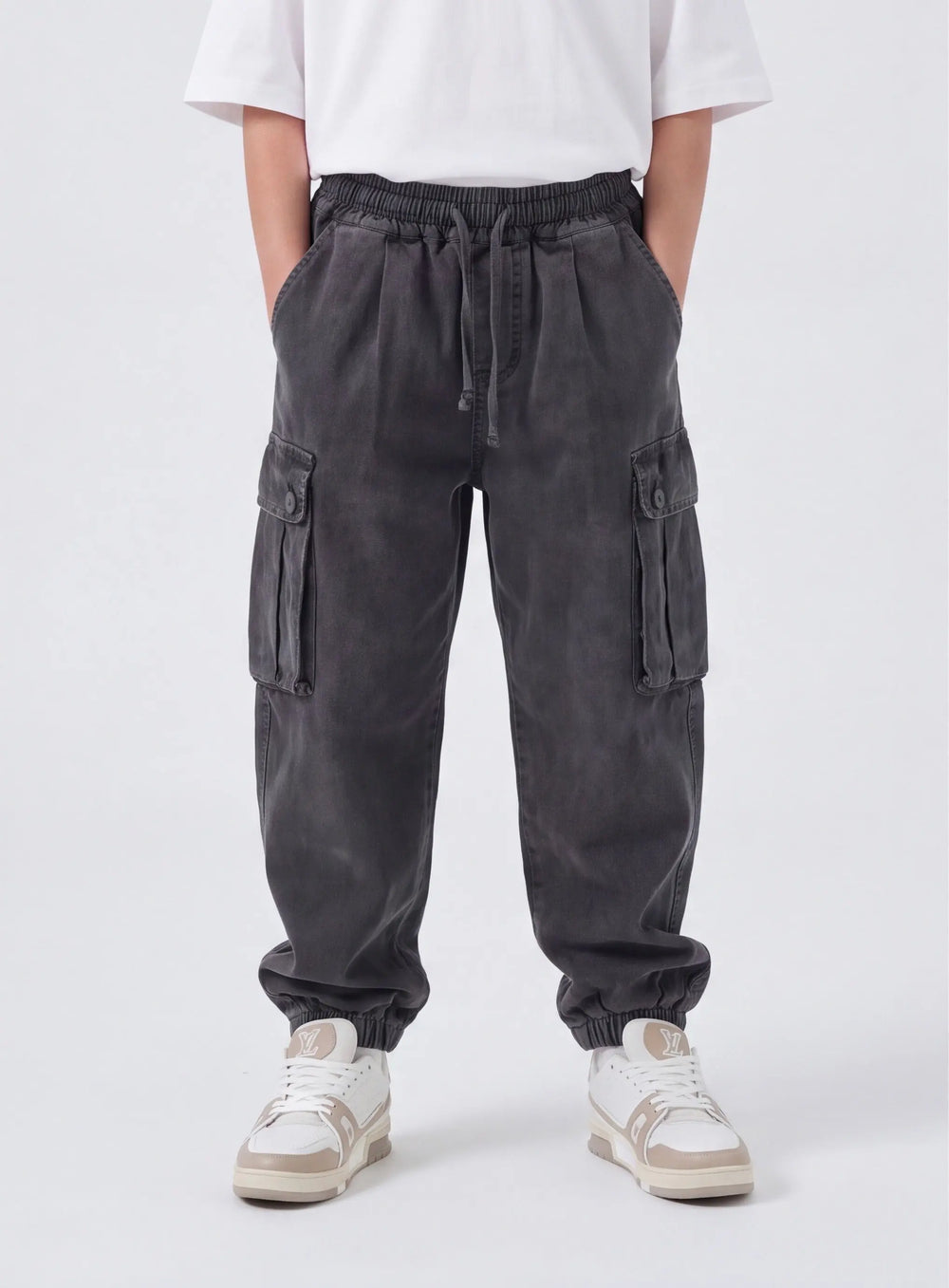 Pantaloni Cargo Bambino Duca Homme Stone Wash Grigio Scuro Duca Homme