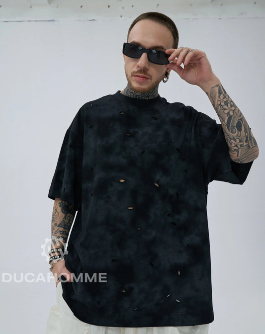 maglietta duca homme uomo effetto slavato strappata