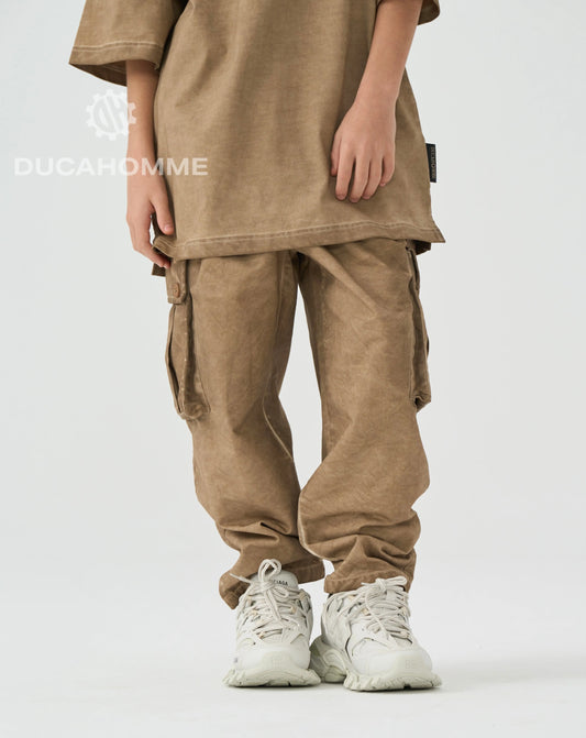 pantalone tasche lacci cargo beige marrone bambino duca homme