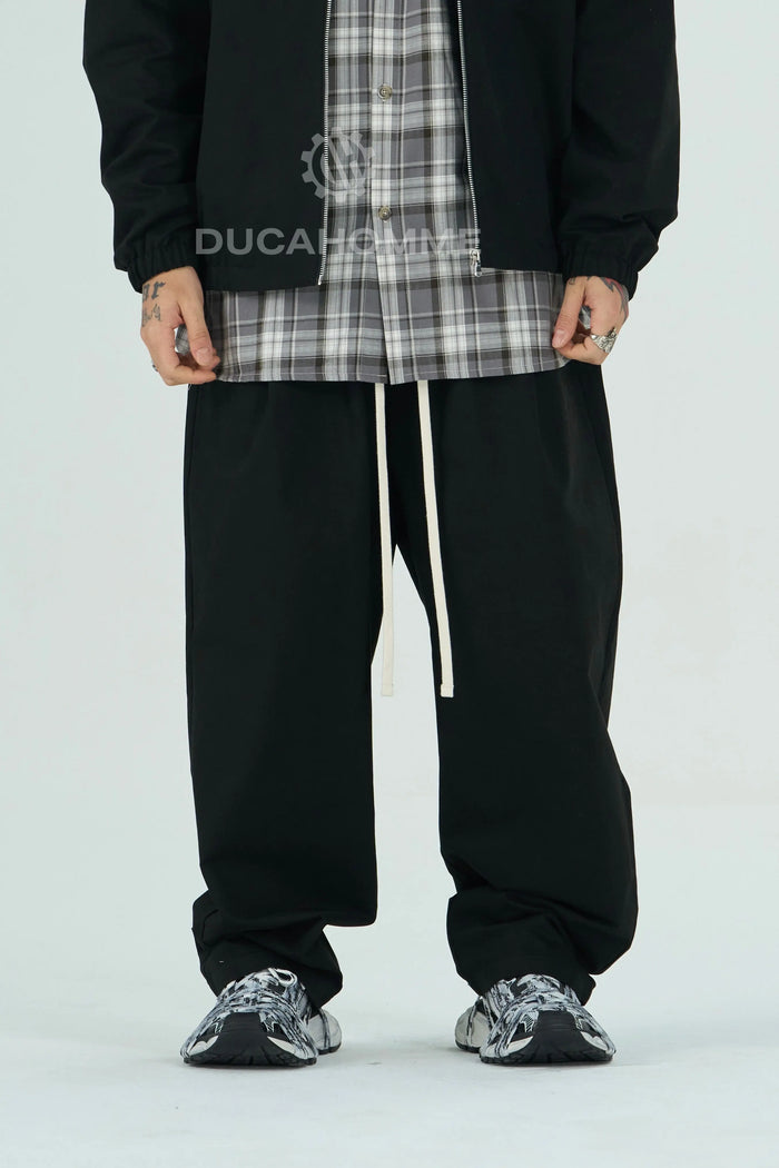 Pantaloni Uomo Duca Homme Baggy in Tessuto Misto Cotone Marrone Duca Homme
