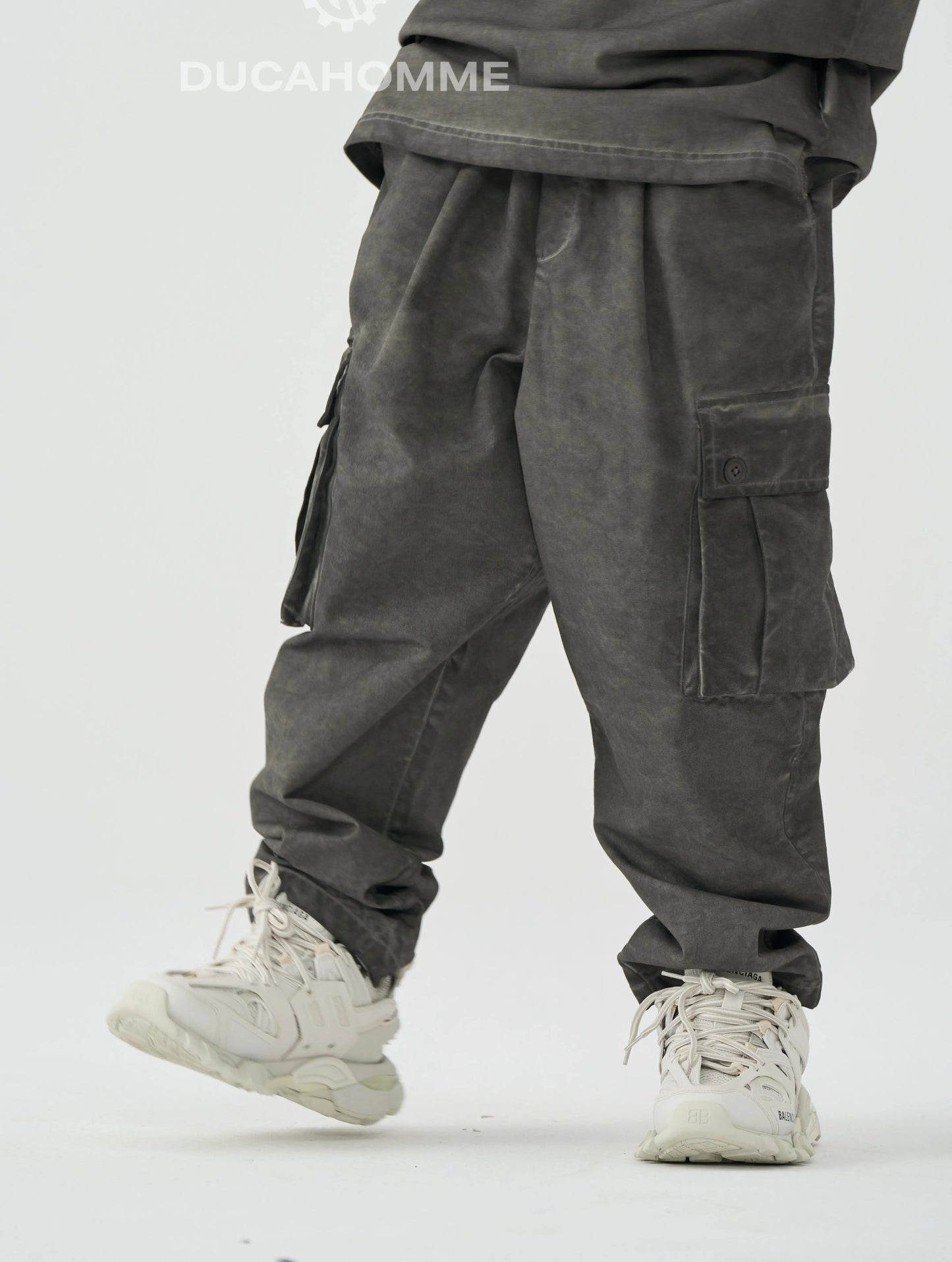 pantalone tasche lacci cargo grigio bambino duca homme