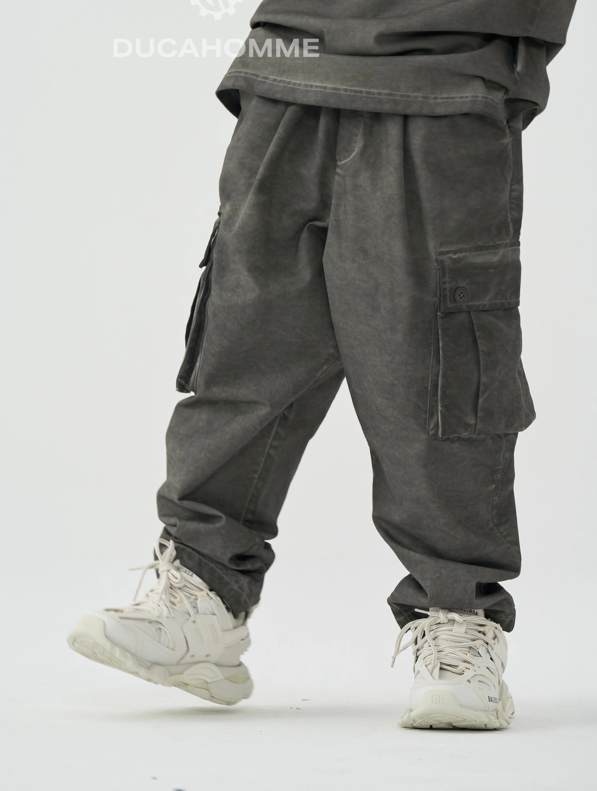 pantalone tasche lacci cargo grigio bambino duca homme